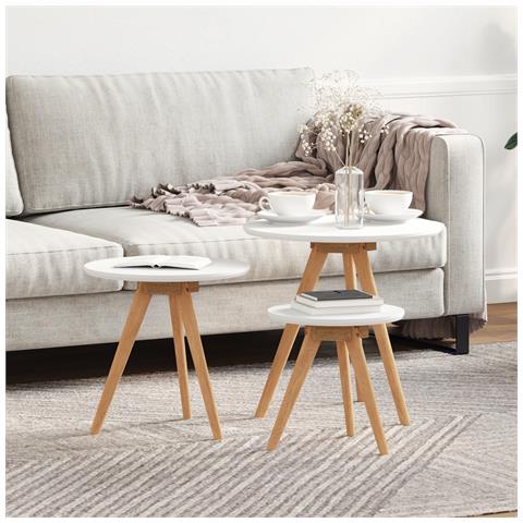 Set di Tavolini da Caffè in Legno Massello Noce e Legno Ingegnerizzato - Foto 2