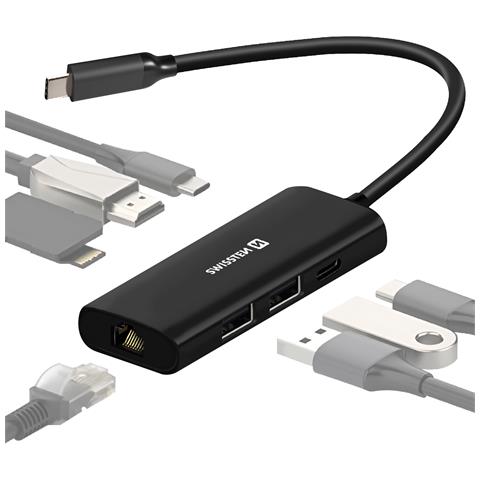 Adattatore Usb Multiport Usb-c + Hdmi 4k + Usb + Lettore Di Schede, Nero - Foto 1
