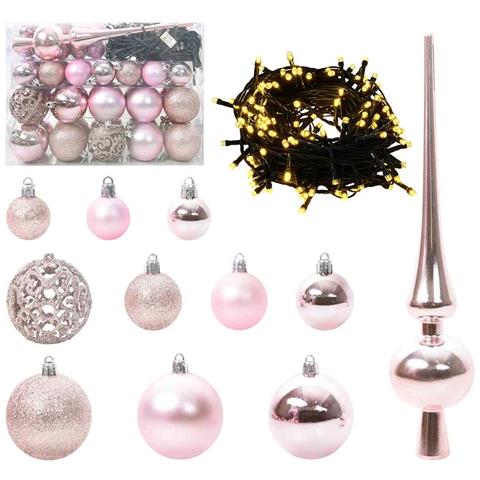 Set di Palle di Natale con 150 LED 61 pcs Rosa Plastica - Foto 1