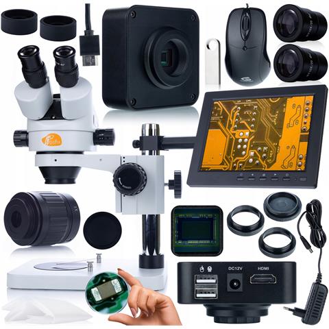 Set Microscopio Professionale Mercury Pro Con Telecamera E Display 8"" - Alta Qualità Immagine, Zoom 7x-45x, Testa Trinoculare - Foto 1