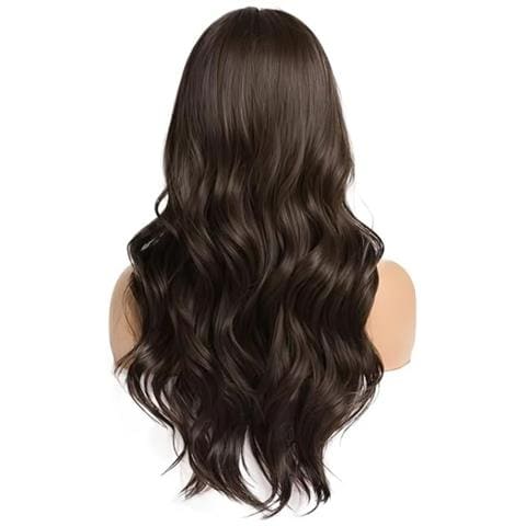 Parrucca Lunga Ondulata Con Frangia - Capelli Sintetici Marrone Scuro Per Feste, Cosplay E Uso Quotidiano - Foto 1