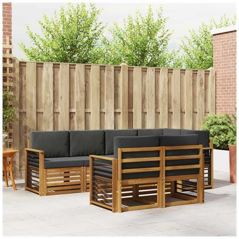 Set divani 7 pcs Naturale e Antracite Legno di Acacia Massello - Foto 2