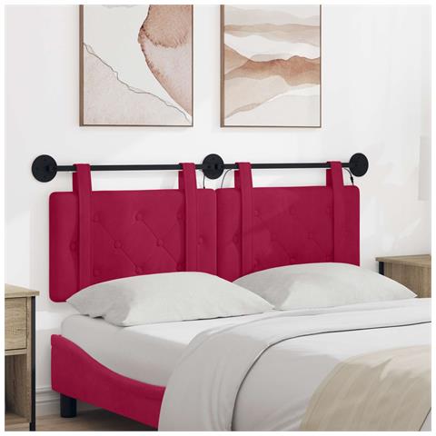 Testiera sospesa Con luce LED Rosso Vino Velluto - Foto 2