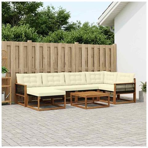 Set di divani da esterno con cuscino 7 pcs Naturale e Crema - Foto 2