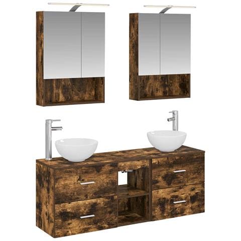 Set di Armadi da Bagno 5 pcs Rovere Fumo 50 x 14,5 x 70 cm - Foto 1