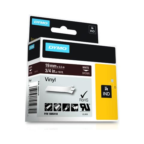 Nastro in Vinile per Etichettatrice Formato 19 mm x 5.5 m Bianco su Marrone - Foto 2