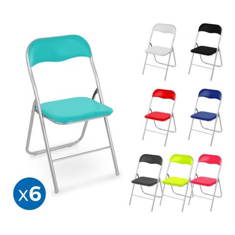 2008an0816 Set 6 Sedie Pieghevoli Colorate Ass. Oslo Imbottita Con Base Metallo - Bianco - Foto 1