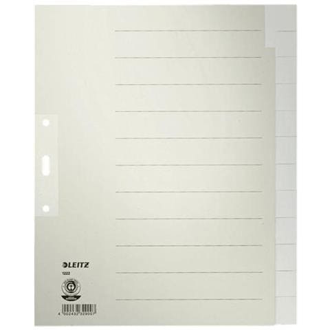Leitz Tauenpapier-register, Blanko, A4 Berbreite, 12-teilig Grau, 100 G-qm, Lochung: 80 Mm, Mit Lochverstrkung Des (1222-00-85)  - Foto 1