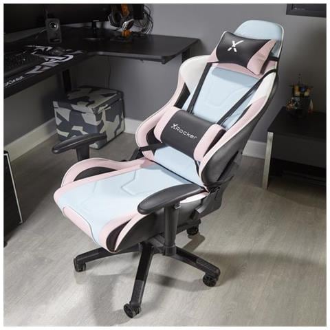 X Rocker Agility Esports Sedia Da Gaming Per Pc Sedia Imbottita Tappezzata Nero, Blu, Rosa - Foto 2
