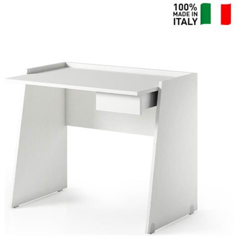 Scrivania Con Cassetto (guida In Metallo) E Piano A Effetto Cemento Bianco - Foto 1