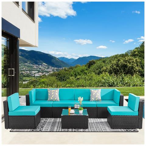 Mobile Da Giardino In Resina Intrecciata Per 6 Persone Marrone/blu Bastia - Foto 2