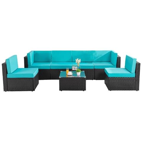 Mobile Da Giardino In Resina Intrecciata Per 6 Persone Marrone/blu Bastia - Foto 1