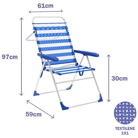 Sedia Pieghevole Marbueno Righe Azzurro Bianco 59 X 97 X 61 Cm - Foto 2