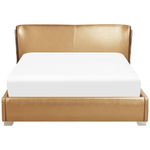 Letto Matrimoniale Imbottito In Pelle Oro 160 X 200 Cm Paris - Foto 8