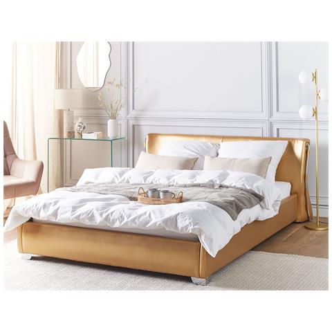 Letto Matrimoniale Imbottito In Pelle Oro 160 X 200 Cm Paris - Foto 1