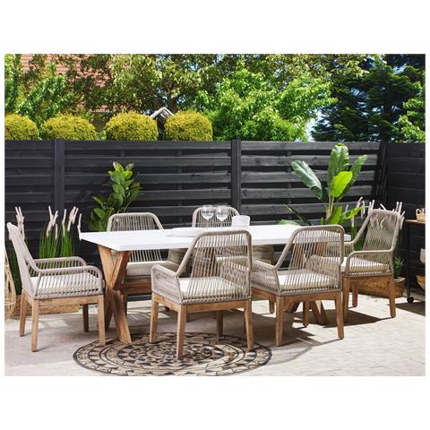 Set Da Pranzo Da Giardino In Cemento Con 6 Sedie Beige Olbia - Foto 1