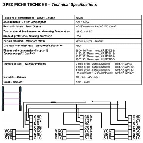 Barriera Antifurto 8 Multifasci Infrarossi Attivi Portata 100 Mt Interno 50 Mt Esterno H 152 Cm Allarme Estraneo Raggi - Foto 2