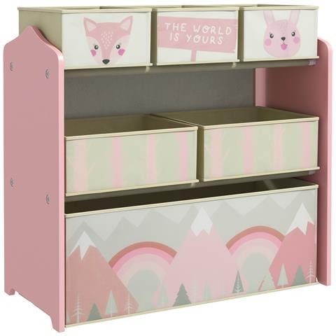 Scaffale Portagiochi Per Bambini Con 6 Contenitori Rimovibili In Tessuto, 63x30x66cm, Rosa - Foto 1