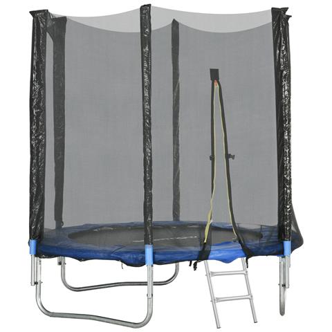 Trampolino Elastico Con Scaletta E Rete Di Sicurezza, In Acciaio E Plastica, Ø180x200 Cm, Blu - Foto 1