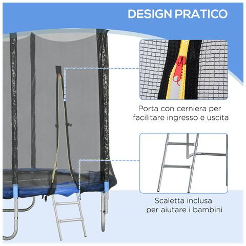 Trampolino Elastico Con Scaletta E Rete Di Sicurezza, In Acciaio E Plastica, Ø180x200 Cm, Blu - Foto 6