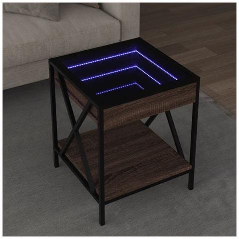 Tavolino Da Salotto Con Led Infinity Rovere Marrone 40x40x49 Cm - Foto 1