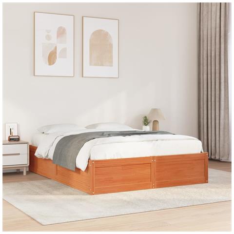 Letto Senza Materasso Marrone Cera 150x200 Cm In Legno Di Pino - Foto 1