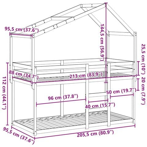 Letto a Castello con Tetto Bianco 90x200 cm in Legno di Pino - Foto 2