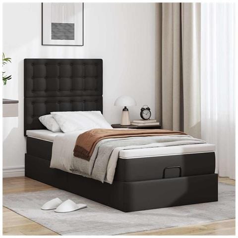 Letto Pouf Con Materasso Nero 80x200 Cm Similpelle - Foto 3