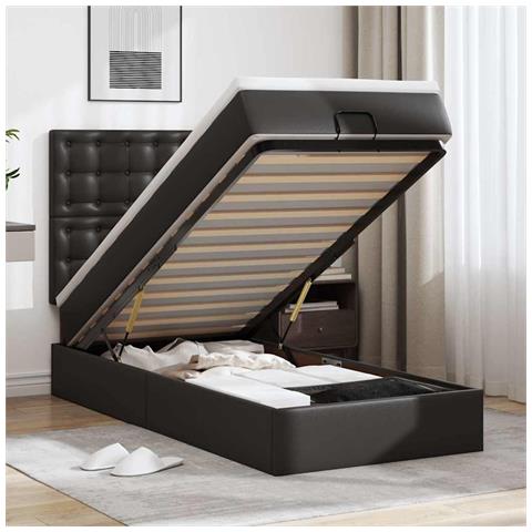 Letto Pouf Con Materasso Nero 80x200 Cm Similpelle - Foto 1