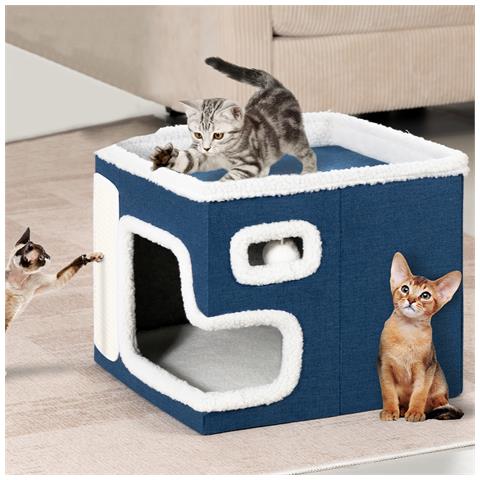 Cuccia Casa Per Gatti Blu Tiragraffi Casetta Animali Domestici 42x42x33 Cm - Foto 1