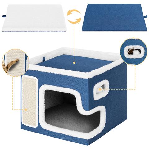 Cuccia Casa Per Gatti Blu Tiragraffi Casetta Animali Domestici 42x42x33 Cm - Foto 2