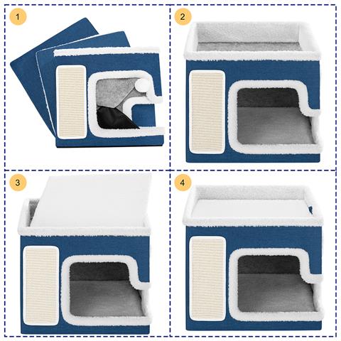 Cuccia Casa Per Gatti Blu Tiragraffi Casetta Animali Domestici 42x42x33 Cm - Foto 5