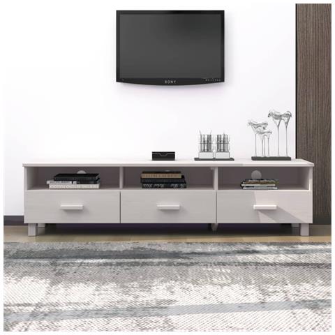 Mobile Tv Hamar Bianco 158x40x40 Cm In Legno Massello Di Pino - Foto 8