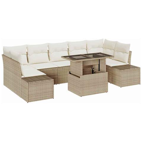 Set Divano da Giardino 8 Pezzi con Cuscini Beige Polyrattan - Foto 1