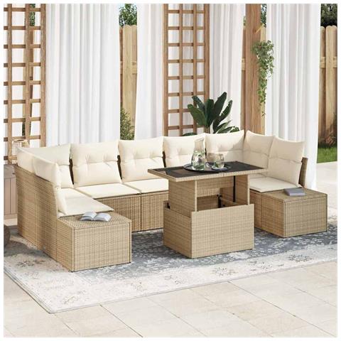 Set Divano da Giardino 8 Pezzi con Cuscini Beige Polyrattan - Foto 2