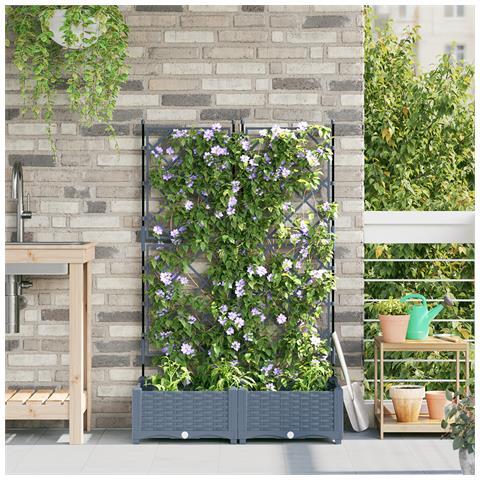 Fioriera con Trellis 2 pz Grigio Chiaro 80x40x125.5 cm - Foto 2