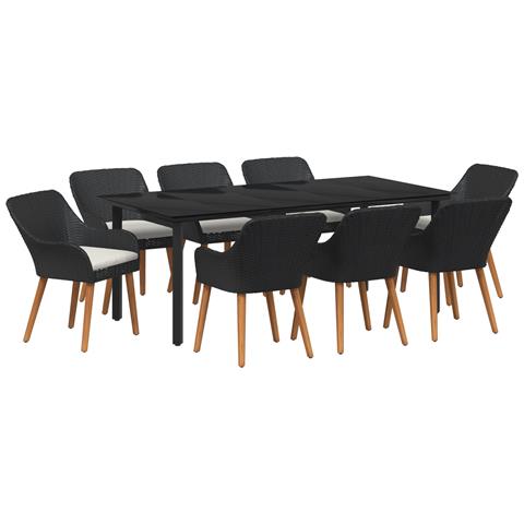 Set da Pranzo da Giardino 9 Pezzi Rattan Polietilene Nero - Foto 1