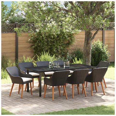 Set da Pranzo da Giardino 9 Pezzi Rattan Polietilene Nero - Foto 2