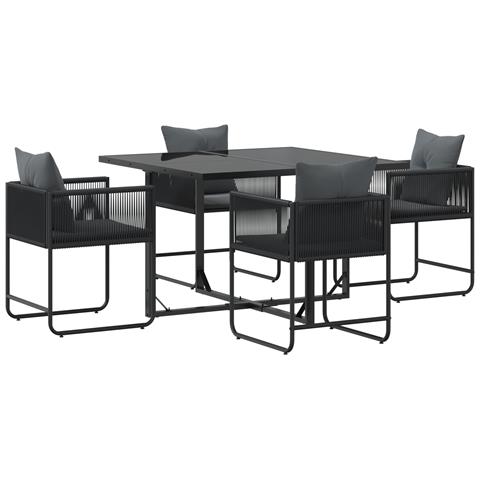 Set da pranzo da giardino 6 pezzi con cuscini in acciaio e rattan sintetico di - Foto 1