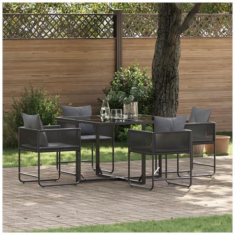 Set da pranzo da giardino 6 pezzi con cuscini in acciaio e rattan sintetico di - Foto 2