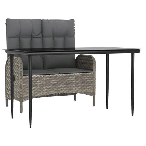 Set da Pranzo da Giardino 2 pz con Cuscini in Polyrattan Grigio - Foto 1