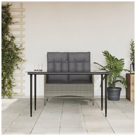 Set da Pranzo da Giardino 2 pz con Cuscini in Polyrattan Grigio - Foto 2