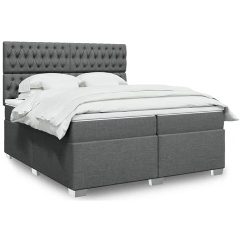 Giroletto a Molle con Materasso Grigio Scuro 200x200 cm Tessuto - Foto 2