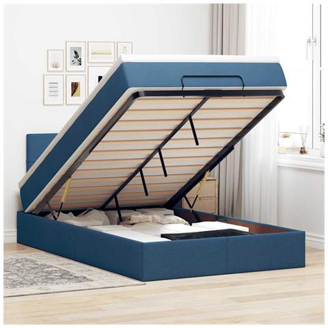 Pouf Letto con Materasso Blu 120x200 cm in Tessuto - Foto 2