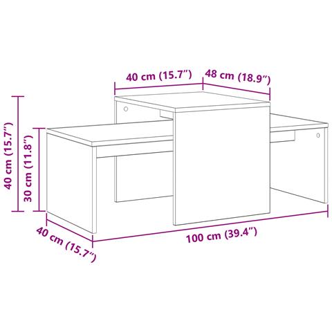 Set di Tavolini  Nero Rovere 100x48x40 cm in Legno Ingegnerizzato - Foto 9