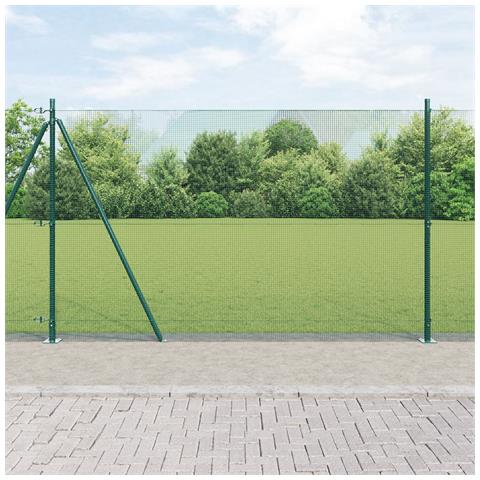 Recinzione in Rete Saldata con 13 Pali Flangiati Verde 1.5x50 m Acciaio - Foto 2