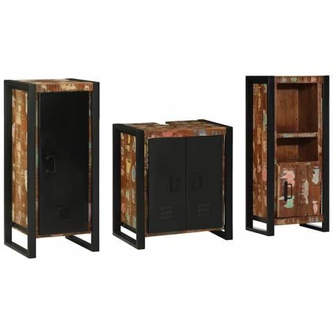 Set di mobili per il bagno 3 pcs Legno massello riciclato - Foto 9
