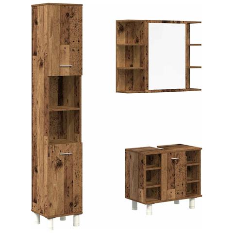 Set Mobili da Bagno 3 pz Legno Antico in Legno Multistrato - Foto 1