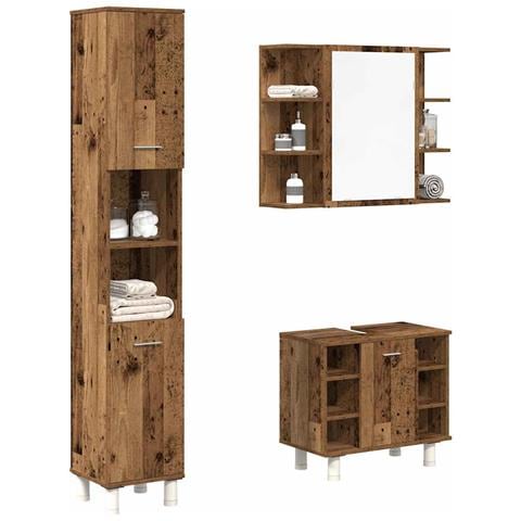 Set Mobili da Bagno 3 pz Legno Antico in Legno Multistrato - Foto 2
