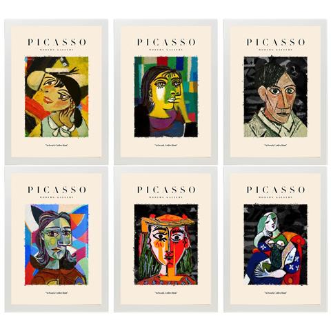 Nacnic Set Di 6 Stampe Künstlerischen Illustrationen Von Pablo Picasso Dunkel Sammlung Von Dekorationsgemälden Im Kunstgalerie Stil Weißer Rahmen A3 Cornice Bianca - Foto 1